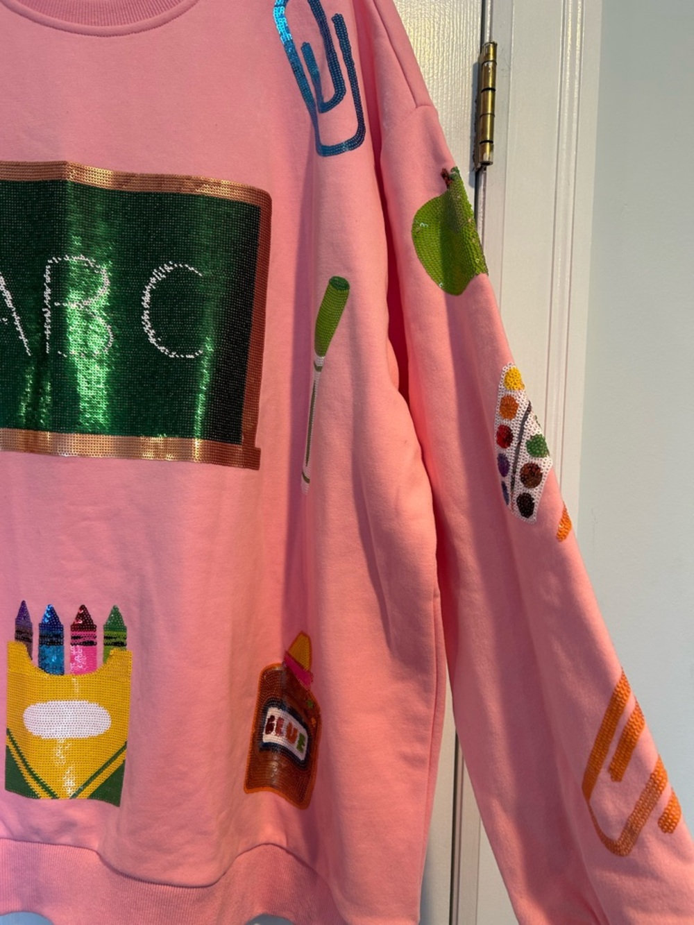 Pink Embroidered ABC Chalkboard Sweatshirt - Picture 3 of 6